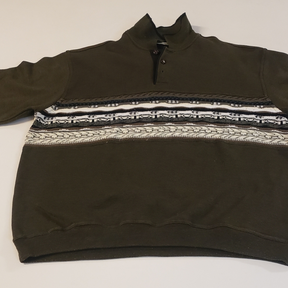 Olive green Apparel Zone 1/4 button down long sleeve pullover sweater size L